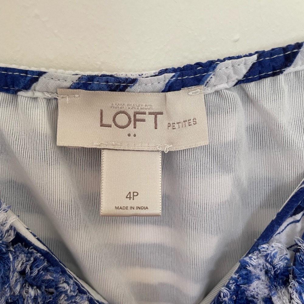 Loft dress:watercolor sundress 4 petite blue & white striped with flowers - Picture 4 of 4